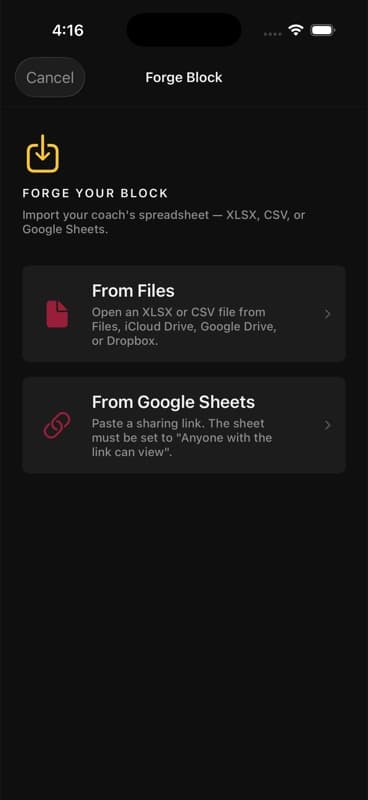 Import method selection
