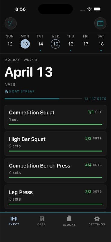 Today view in teal theme